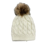 CHUNKY CABLE FAUX FUR POM HAT, SCARF, GLOVE SET