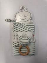 RYDER STRIPE KNOT HAT,BLANKET AND WOODEN RATTLE 3PC SET