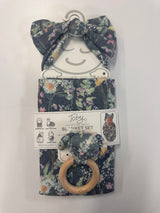 3PC SET PAINTERLY FLORAL HEADBAND, BLANKET AND BUNNY RATTLE