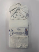 WAFFLE KNIT BLANKET,HEADBAND AND SOCKS 3 PC SET