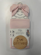 WAFFLE KNIT HEADBAND, BLANKET AND BIRTH DISK 3PC SET