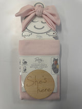 WAFFLE KNIT HEADBAND, BLANKET AND BIRTH DISK 3PC SET
