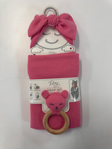 WAFFLE KNIT HEADBAND, BLANKET AND RATTLE 3PC SET
