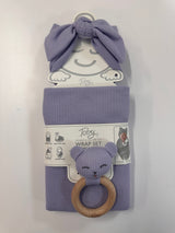 WAFFLE KNIT HEADBAND, BLANKET AND RATTLE 3PC SET