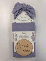 WAFFLE KNIT HEADBAND, BLANKET AND BIRTH DISK 3PC SET