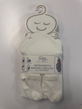WAFFLE KNIT BLANKET, HAT AND SOCKS 3PC SET