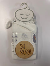 WAFFLE KNIT KNOT HAT, BLANKET AND WOODEN DISK 3PC SET