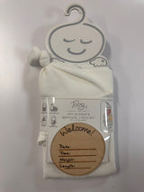 WAFFLE KNIT BLANKET, KNOT HAT AND BIRTH DISC 3PC SET