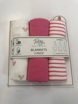 PAINTED HEARTS, RIB AND STRIPE 3PC BLANKET SET
