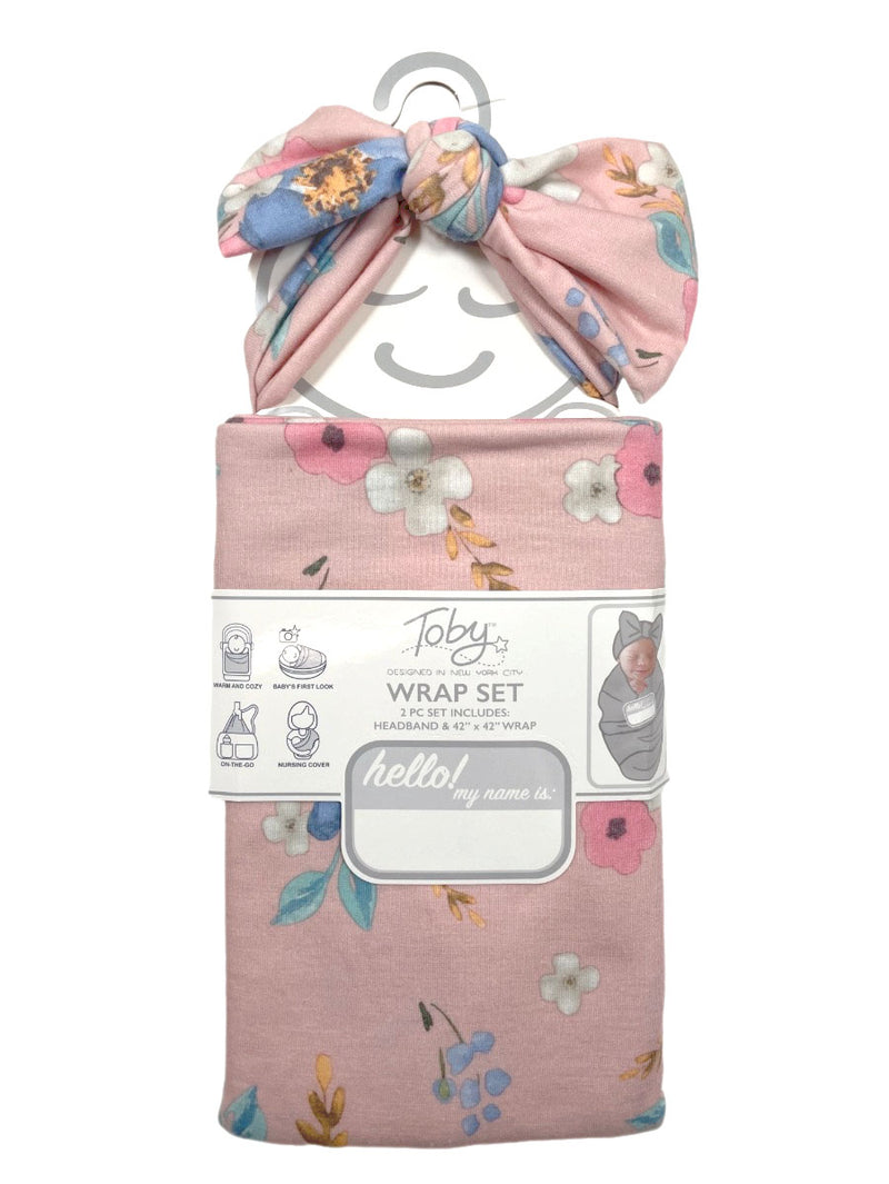 WATERCOLOR FLORAL HEADBAND AND WRAP 2PC SET