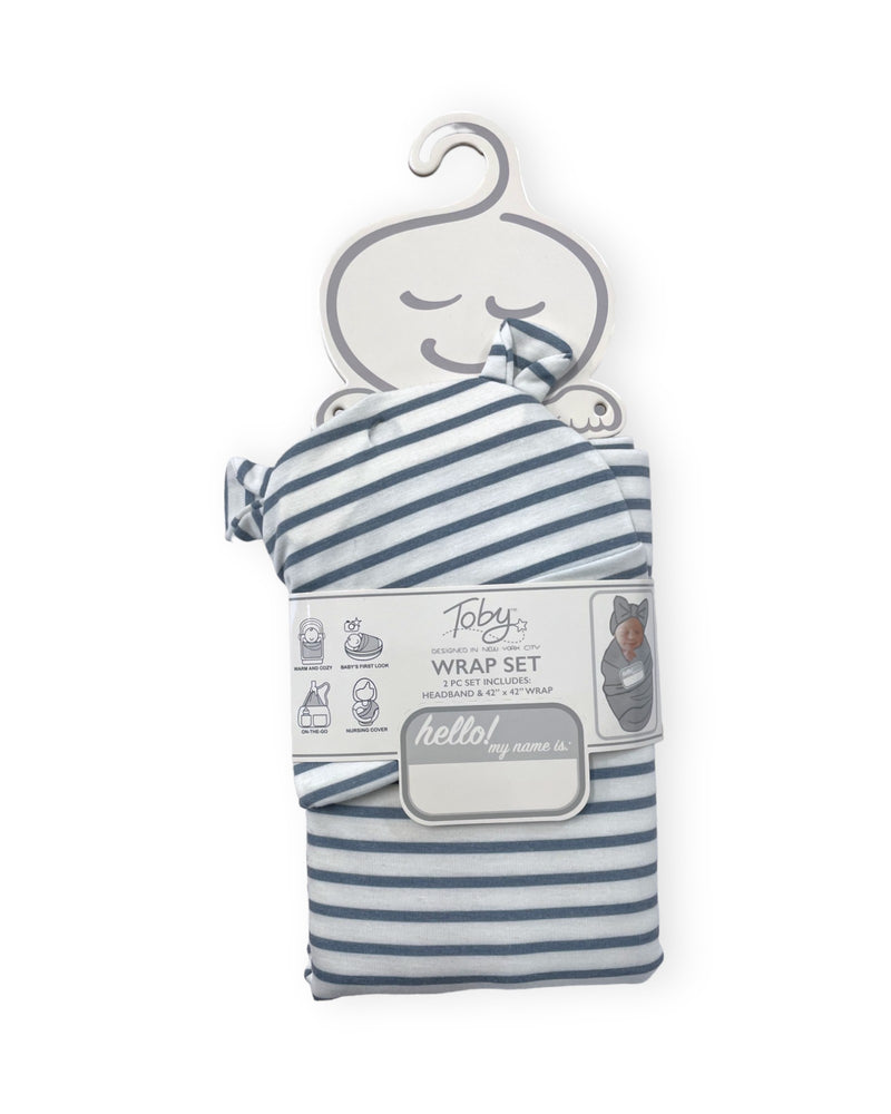 RYDER STRIPE BEAR EAR HAT AND WRAP 2PC SET