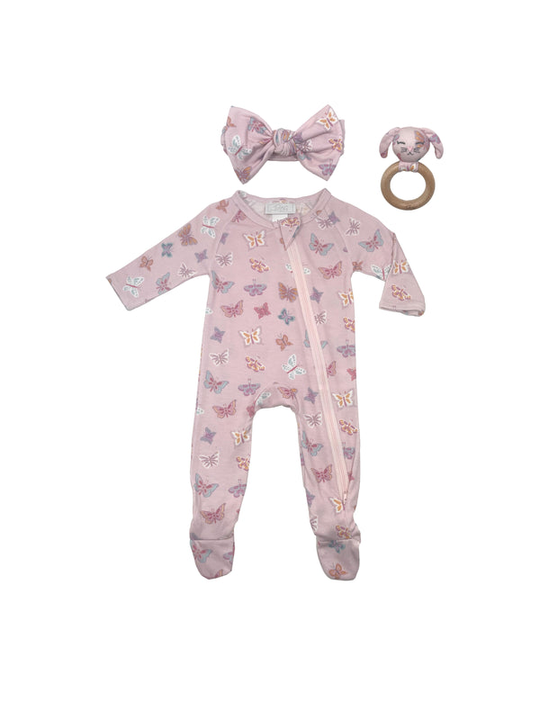 Butterfly Ditsy Headband, Footie and Teether Set