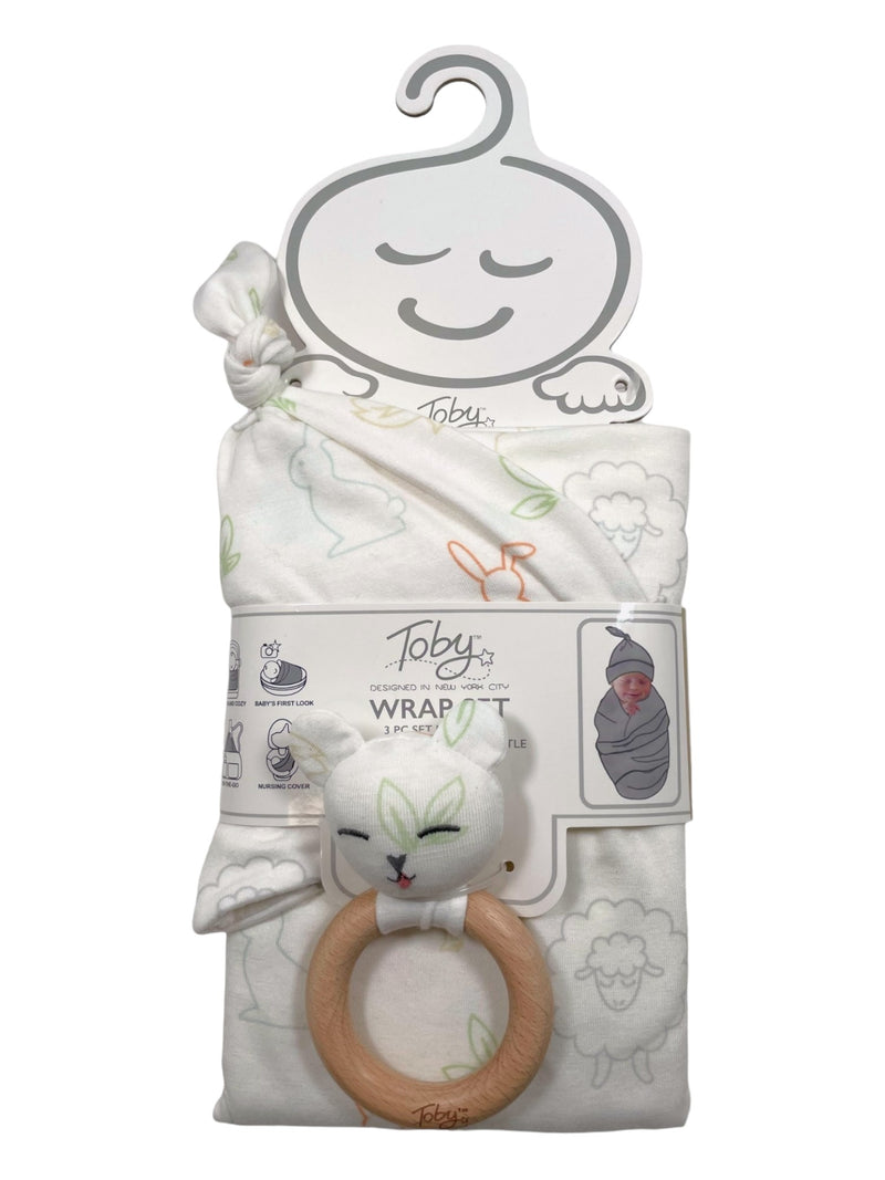 OUTLINE CRITTERS KNOT HAT, WRAP AND RATTLE 3PC SET