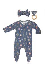 Botanical Floral Headband, Footie and Rattle Set