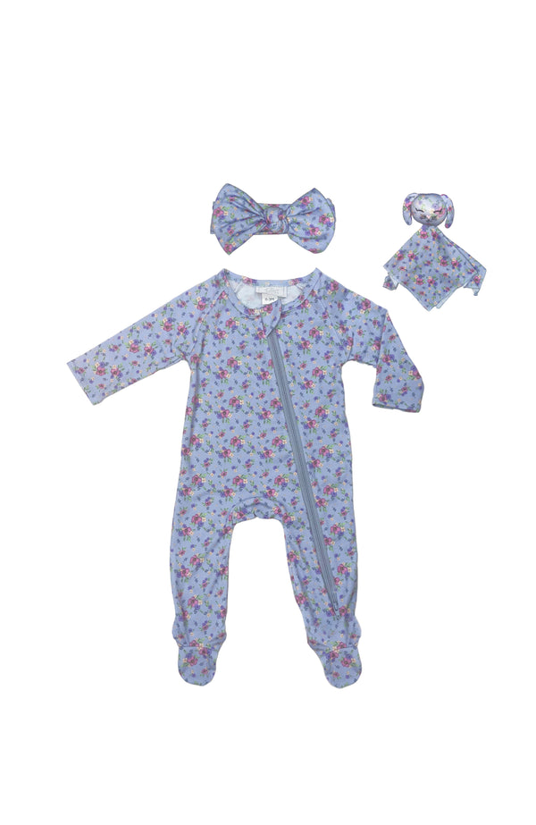 Ditsy Floral Headband, Footie and Rattle Set