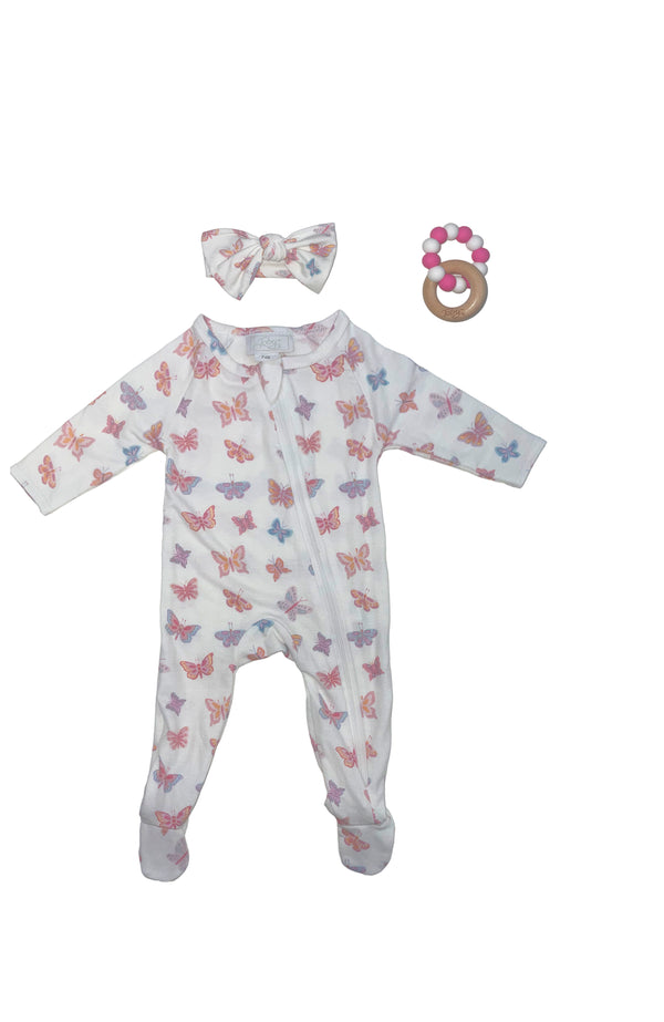 Butterfly Ditsy Headband, Footie and Teether Set