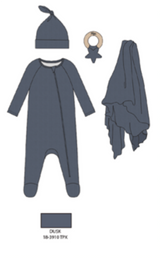 4PCSET WAFFLE KNIT FOOTIE APPAREL, HAT, BLANKET AND RATTLE
