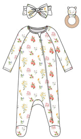 Botanical Floral Headband, Footie and Rattle Set
