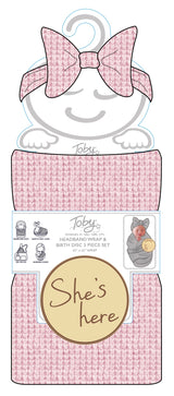 WAFFLE KNIT HEADBAND, BLANKET AND BIRTH DISK 3PC SET
