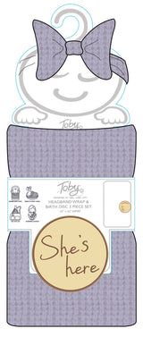WAFFLE KNIT HEADBAND, BLANKET AND BIRTH DISK 3PC SET