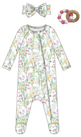Painterly Floral Headband, Footie and Teether Set