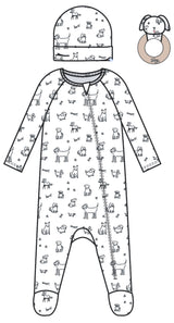 3PC SET PUPPY DOG FOOTIE LOUNGEWEAR, HAT AND RATTLE STAR