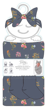 BOTANICAL FLORAL HEADBAND, BLANKET AND SOCKS 3PC SET