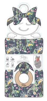 3PC SET PAINTERLY FLORAL HEADBAND, BLANKET AND BUNNY RATTLE