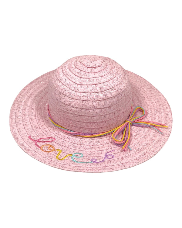 Paper Braid Embroidered "LOVE" Sun Hat with Bow