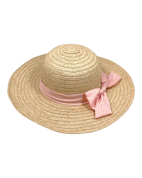 GINGHAM BUTTERFLY BOW PAPER BRAID SUN HAT WITH LUREX
