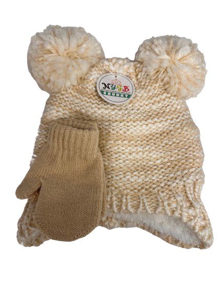 Chunky Bear Hat and mittens 2pc Set