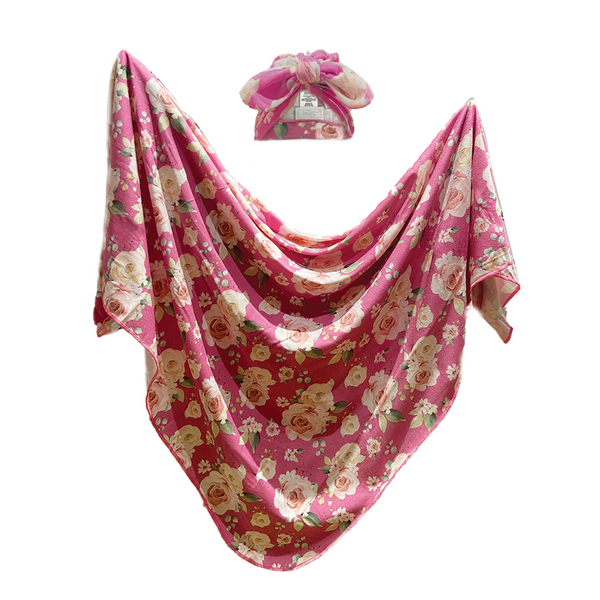 Rose Rosalia Floral Print Turban Hat & Wrap Set
