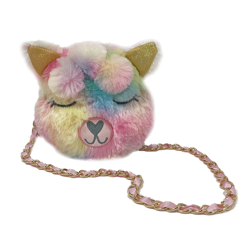 Pastel Tie-Dye Faux Fur Llama Critter Bag