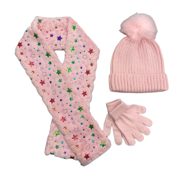 Hint of Pink Faux Fur Scarf 3PC Set