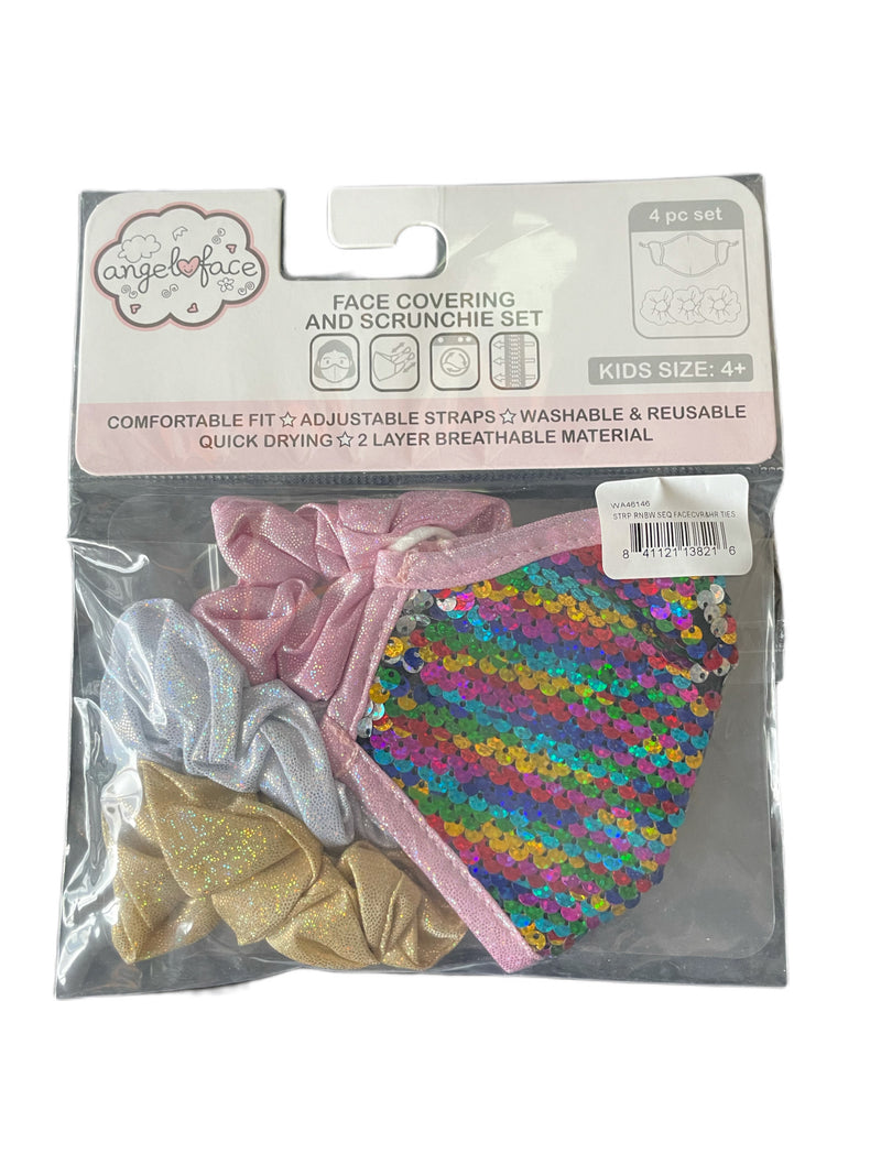 Angel Face Stripe Rainbow Mask & Scrunchies