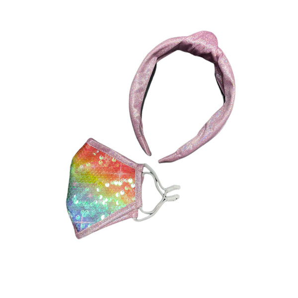 Angel Face Rainbow Sequin Mask & Pink Headband