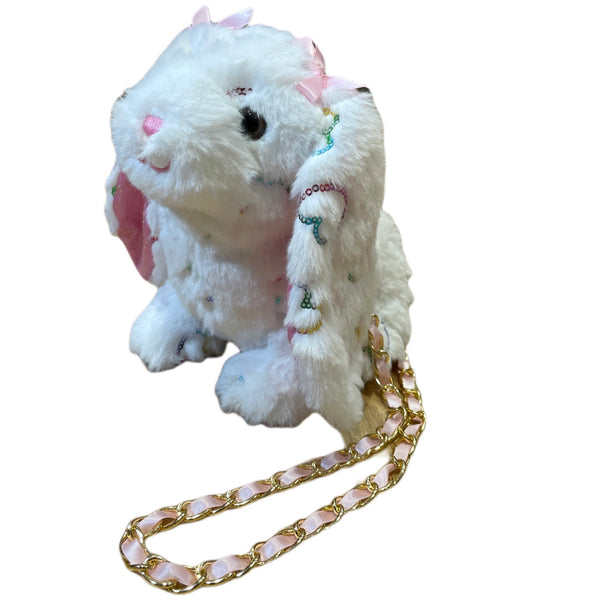White Rainbow Sequined Hearts Bunny Bag