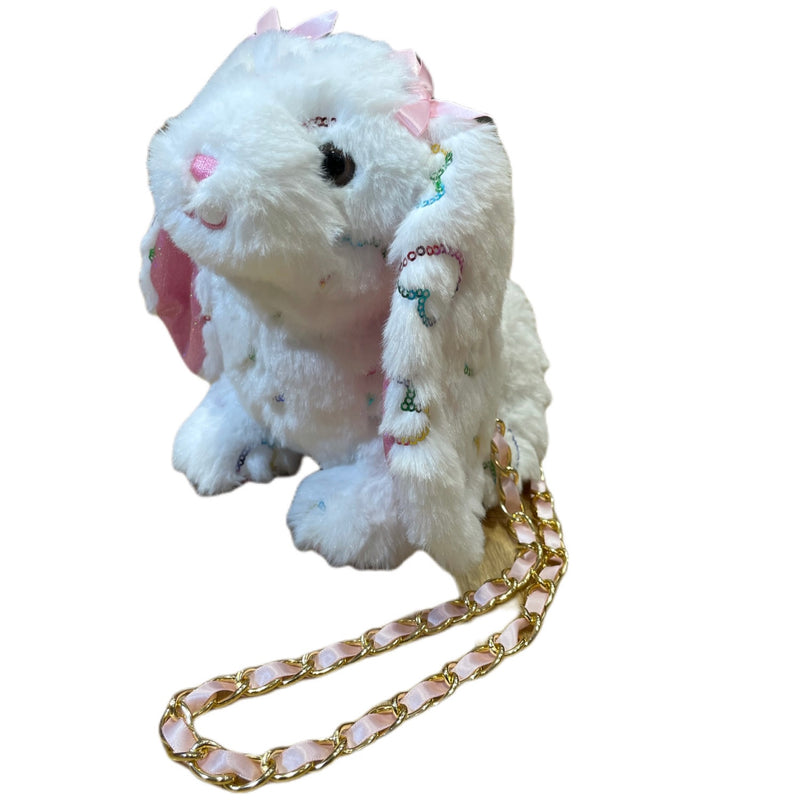 White Rainbow Sequined Hearts Bunny Bag